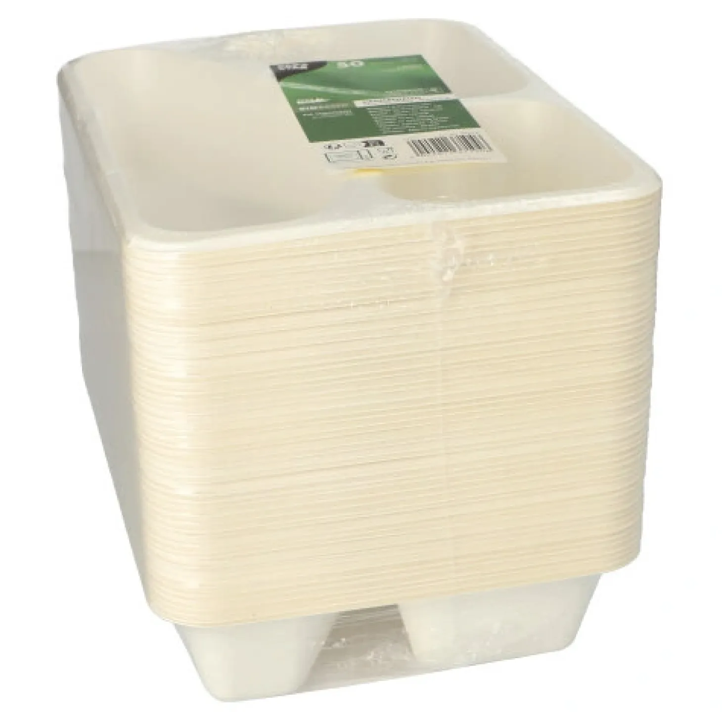 PAPSTAR Siegelschalen Zuckerrohr, PLA beschichtet 3-geteilt 1000 ml 4,9 cm x 22,7 cm x 17,8 cm