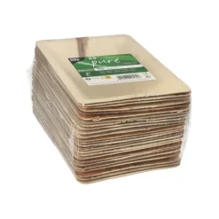 PAPSTAR Teller Palmblatt "pure" eckig 3 cm x 17 cm x 12 cm natur, 4 x 25 Stück