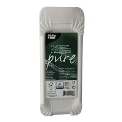 PAPSTAR Teller, Pappe "pure" eckig 8 cm x 21 cm weiß mit Anfasser, 16 x 25 Stück