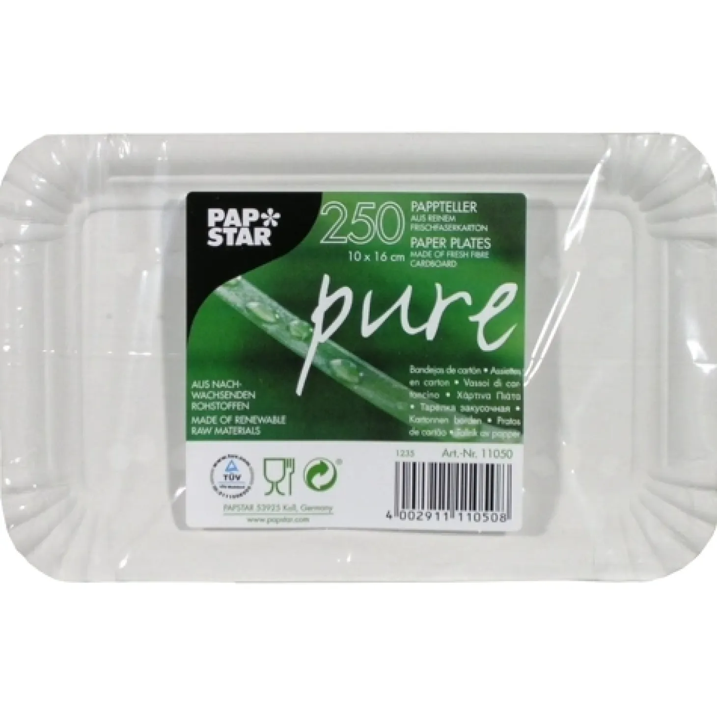 PAPSTAR Teller, Pappe "pure" eckig 10 cm x 16 cm weiß, 8 x 250 Stück
