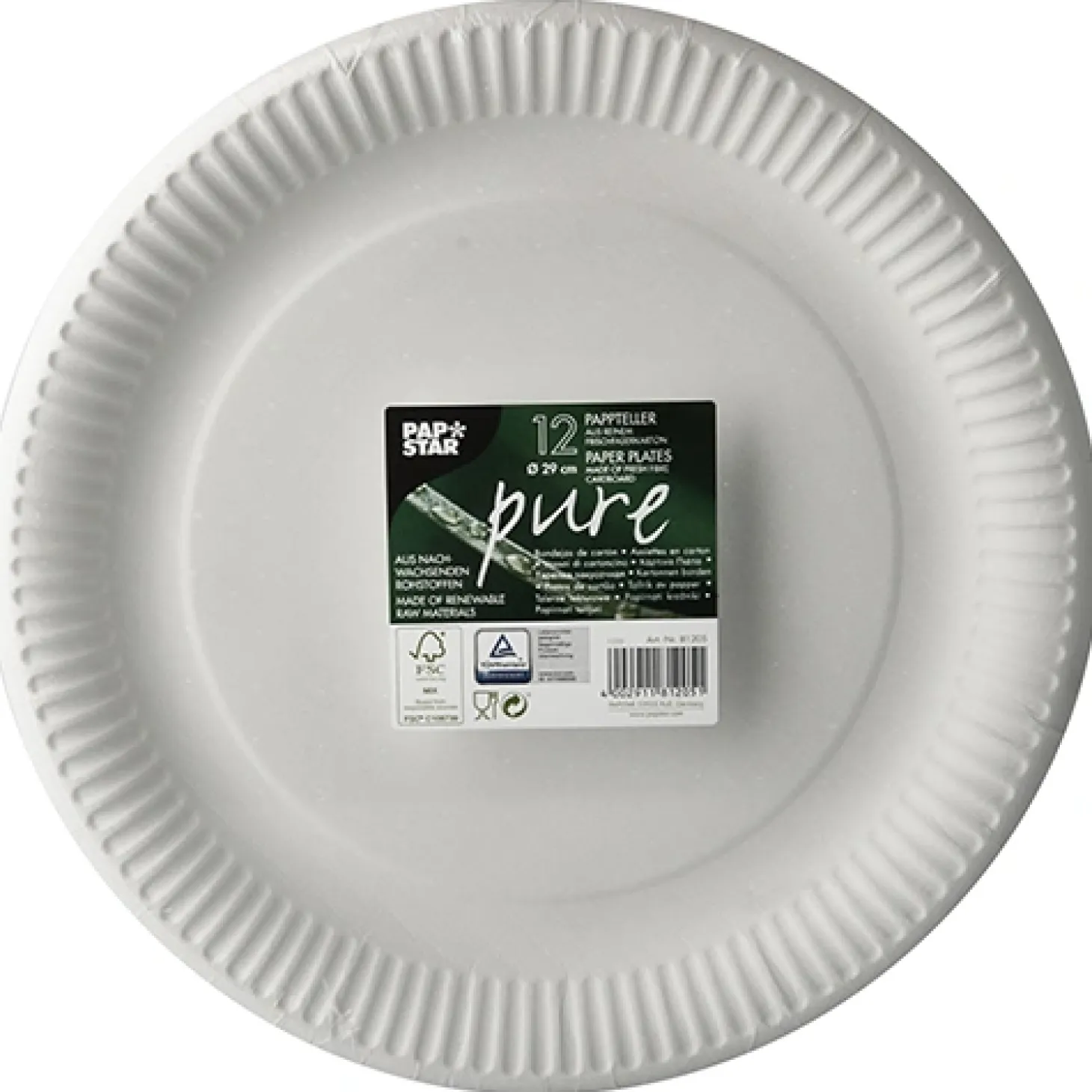 PAPSTAR Teller, Pappe "pure" rund Ø 29 cm weiß, 20 x 12 Stück