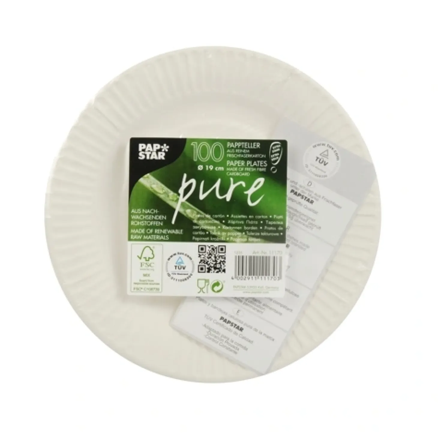 PAPSTAR Teller, Pappe "pure" rund Ø 19 cm weiß extra stark