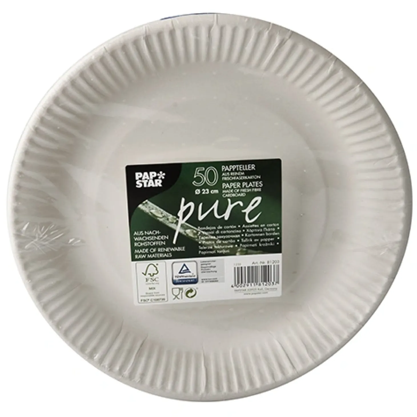 PAPSTAR Teller, Pappe "pure" rund Ø 23 cm weiß, 9 x 50 Stück