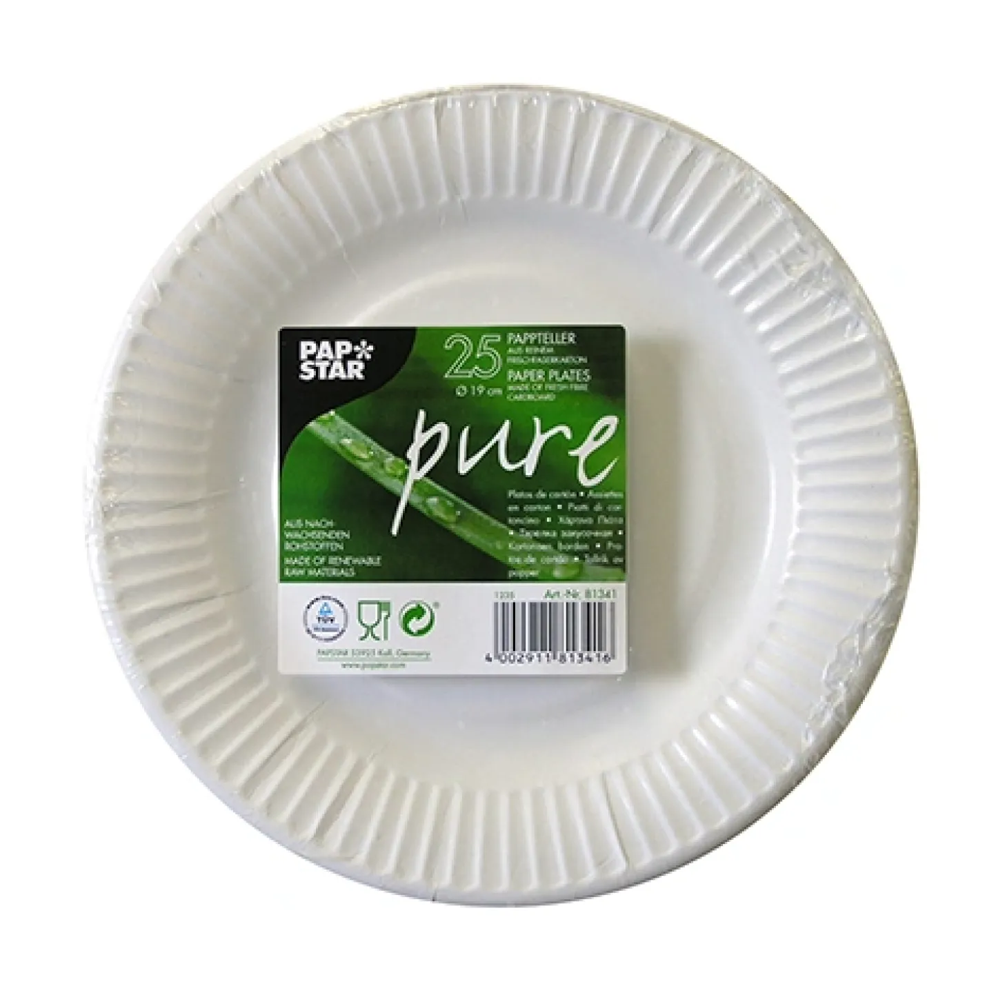 PAPSTAR Teller, Pappe "pure" rund Ø 19 cm weiß, 25 x 25 Stück