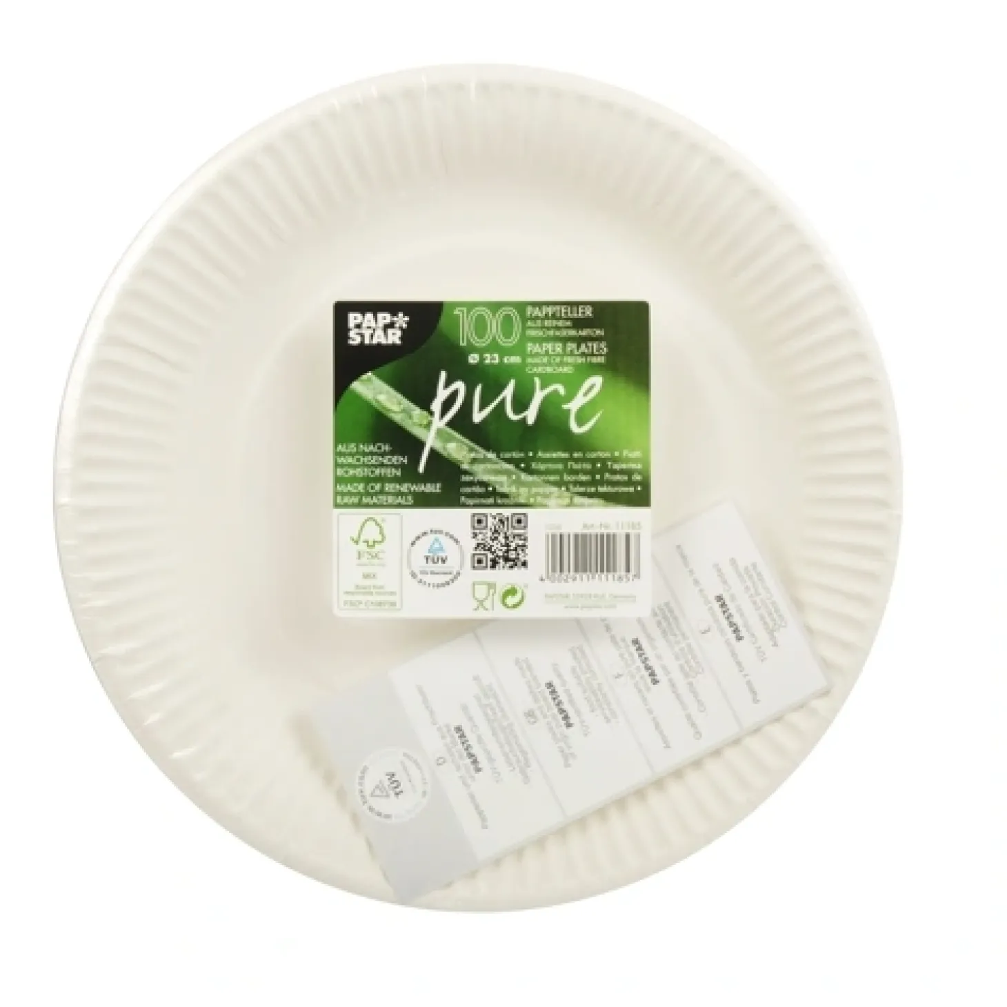 PAPSTAR Teller, Pappe "pure" rund Ø 23 cm weiß, 6 x 100 Stück