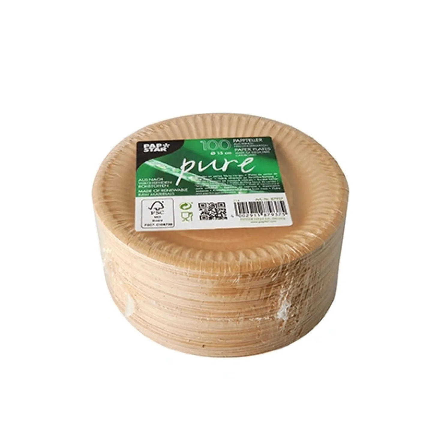 PAPSTAR Teller, Pappe "pure" rund Ø 15 cm braun, 20 x 100 Stück