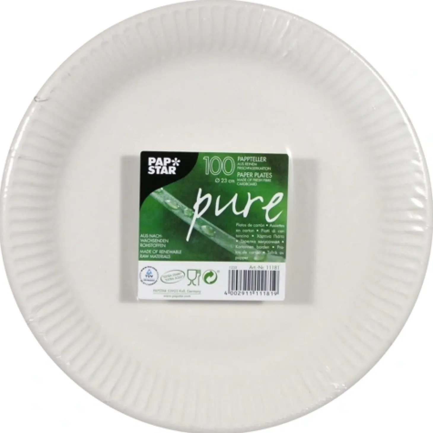 PAPSTAR Teller, Pappe "pure" rund Ø 23 cm weiß extra stark
