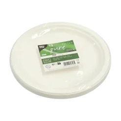 PAPSTAR Teller, Zuckerrohr "pure" ungeteilt Ø 23 cm, 2 cm weiß, 12 x 12 Stück