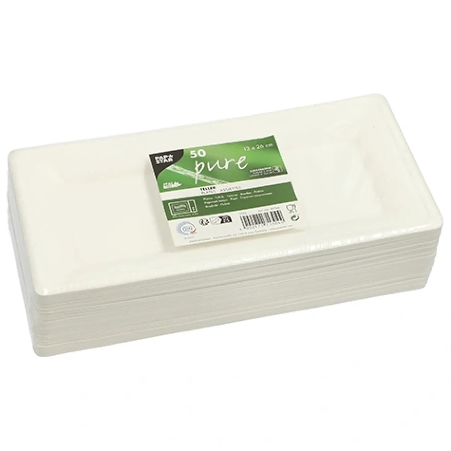 PAPSTAR Teller, Zuckerrohr "pure" eckig 13 cm x 26 cm weiß