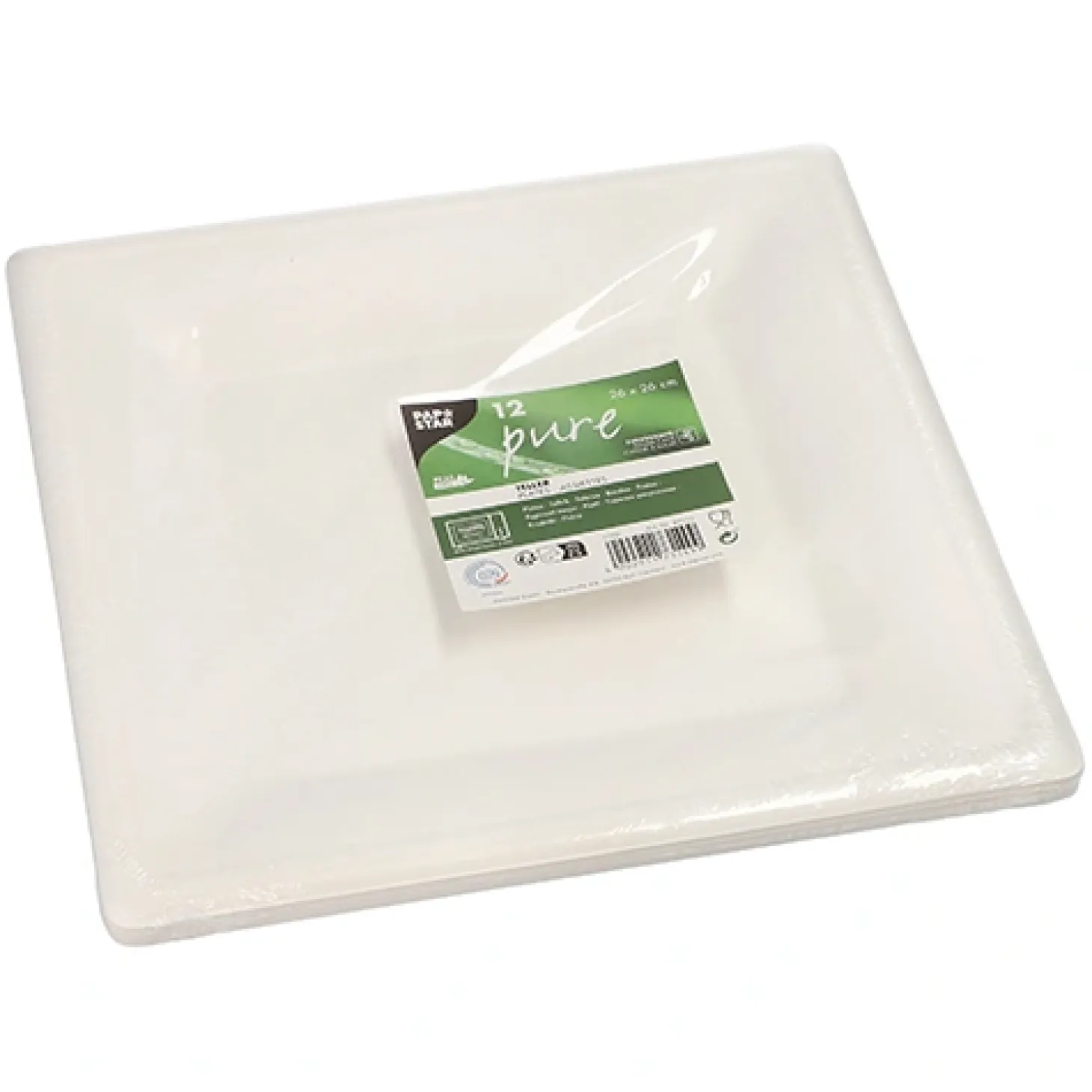 PAPSTAR Teller, Zuckerrohr "pure" eckig 26 cm x 26 cm weiß, 12 x 12 Stück