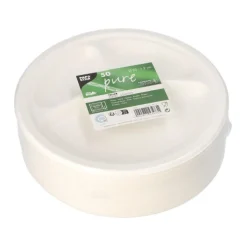 PAPSTAR Teller, Zuckerrohr "pure" 3-geteilt Ø 23 cm, 2 cm weiß, 10 x 50 Stück