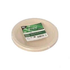 PAPSTAR Teller, Zuckerrohr "pure" ungeteilt Ø 18 cm, 2 cm natur, 12 x 12 Stück