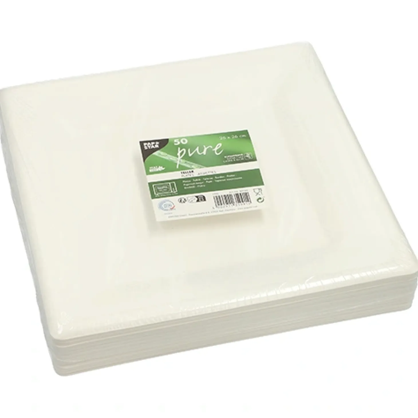 PAPSTAR Teller, Zuckerrohr "pure" eckig 26 cm x 26 cm weiß, 8 x 50 Stück