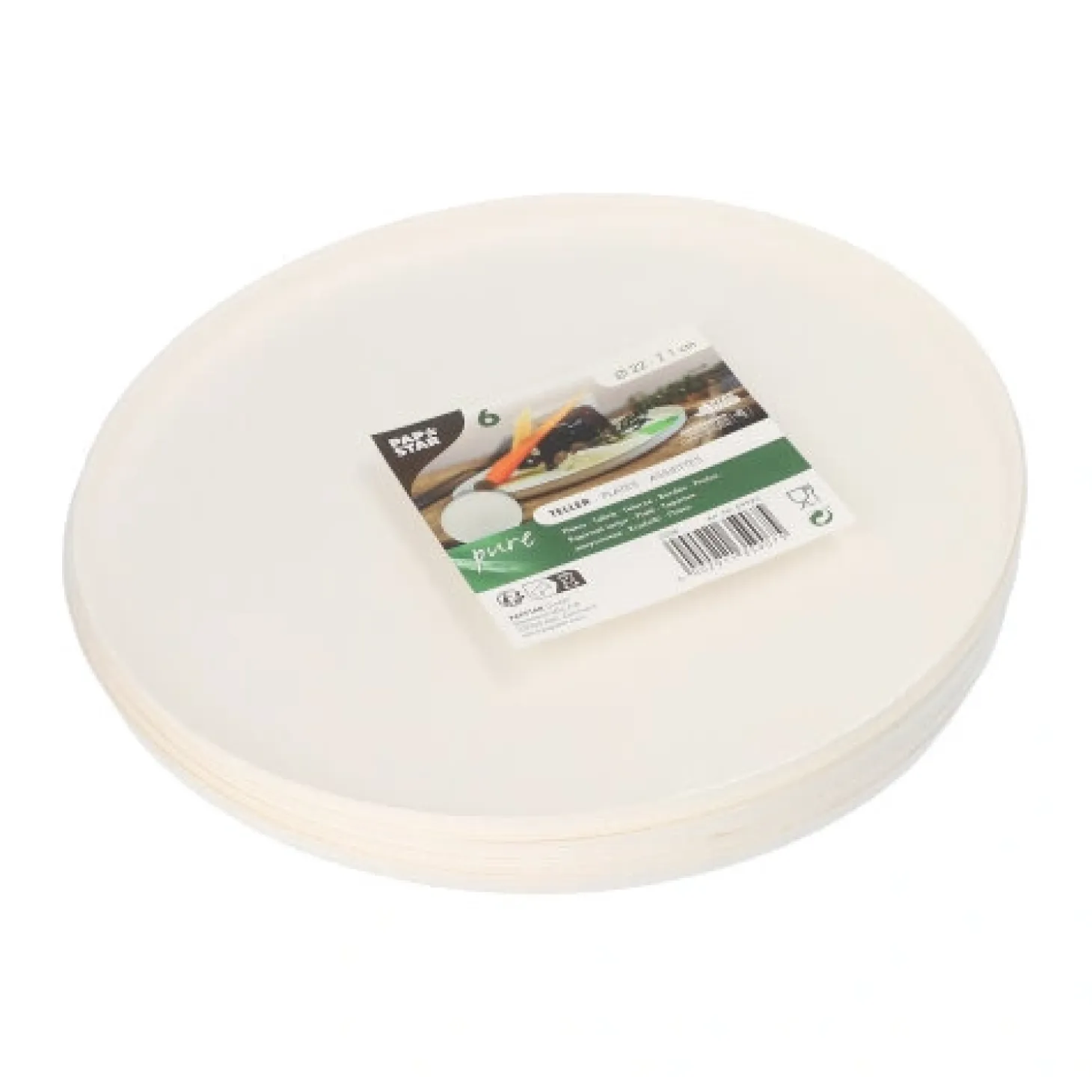 PAPSTAR Teller Zuckerrohr "pure" rund Ø 22 cm, 1 cm weiß "Cella", 14 x 6 Stück