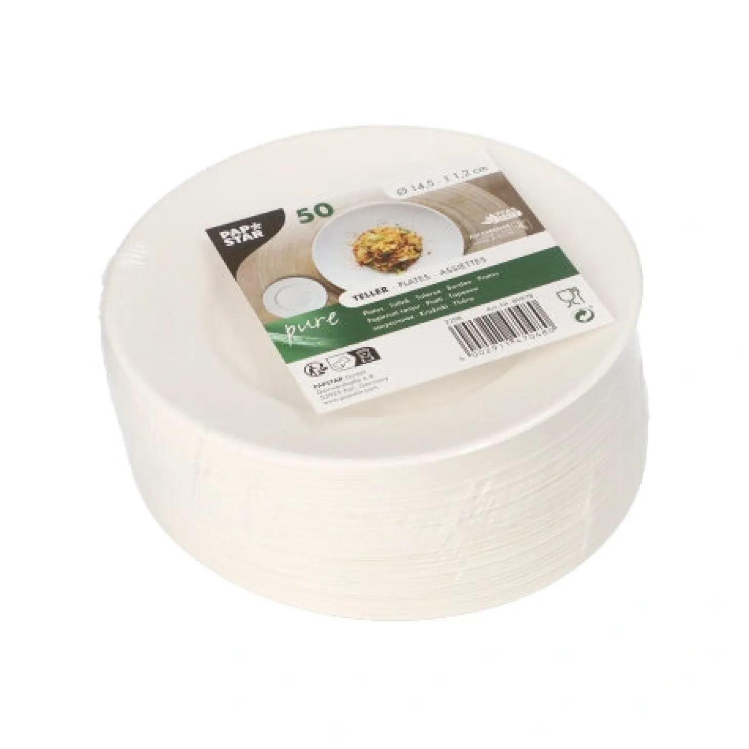 PAPSTAR Teller Zuckerrohr "pure" rund Ø 14,5 cm, 1,2 cm weiß "Cella"