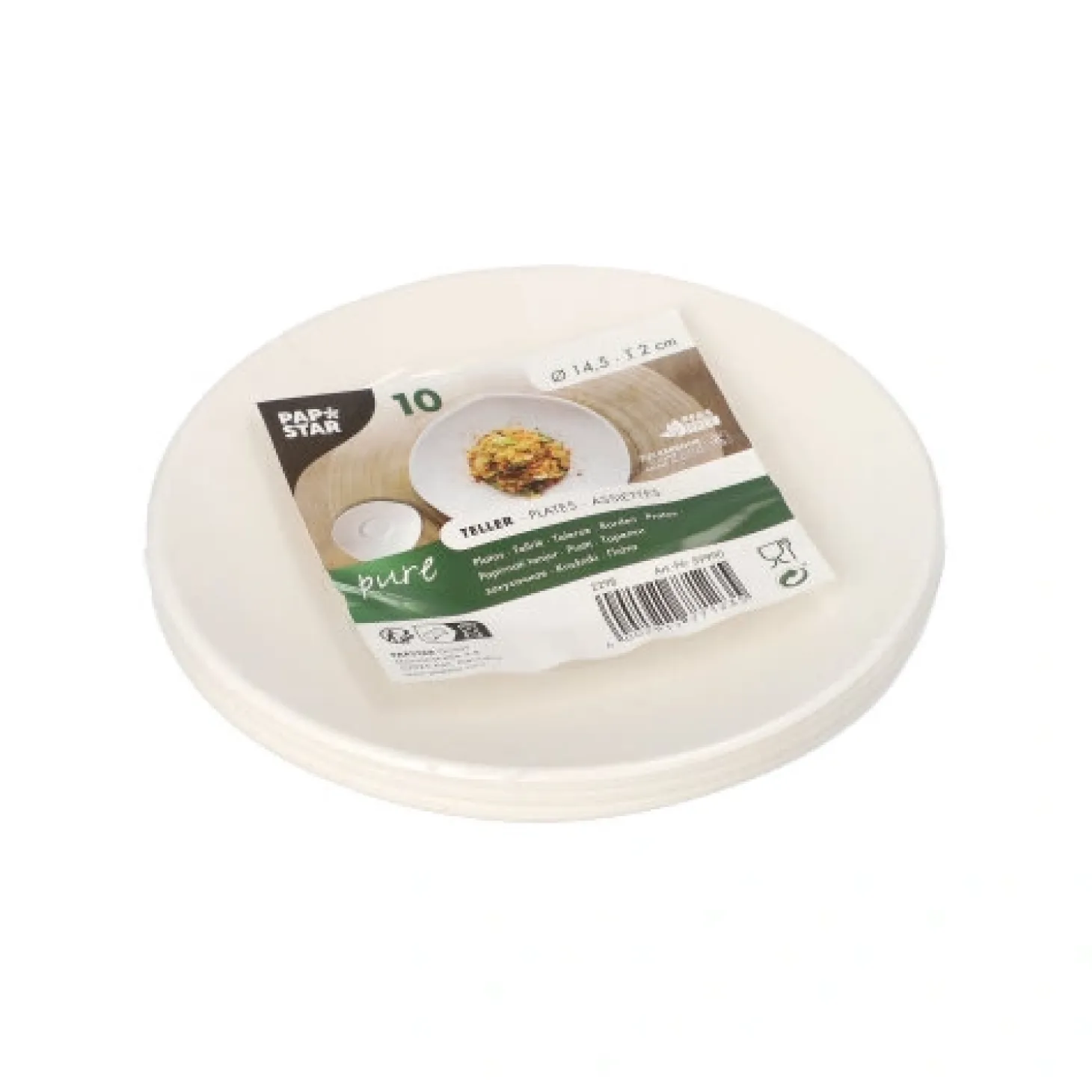 PAPSTAR Teller Zuckerrohr "pure" rund Ø 14,5 cm, 2 cm weiß "Cella", 16 x 10 Stück