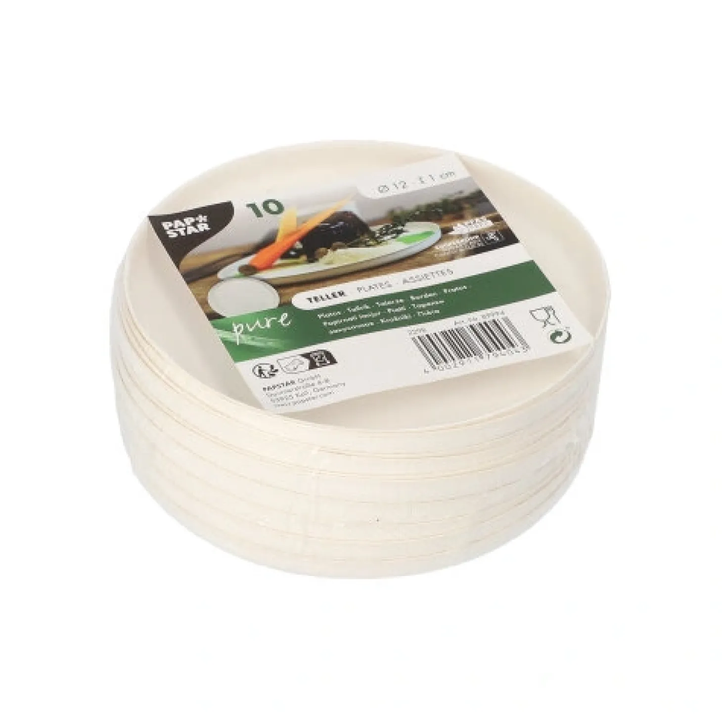 PAPSTAR Teller Zuckerrohr "pure" rund Ø 12 cm, 1 cm weiß "Cella", 18 x 10 Stück