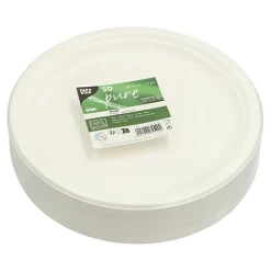 PAPSTAR Teller, Zuckerrohr "pure" ungeteilt Ø 26 cm, 2 cm weiß, 10 x 50 Stück