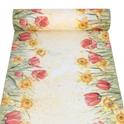 PAPSTAR Tischläufer, stoffähnlich, Airlaid 24 m x 40 cm "Tulips & Daffodils"