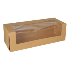 PAPSTAR Tortenkartons mit Deckel eckig 10 cm x 32 cm x 12 cm mit Sichtfenster aus PLA