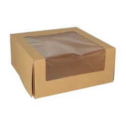PAPSTAR Tortenkartons mit Deckel eckig 10 cm x 23 cm x 23 cm mit Sichtfenster aus PLA