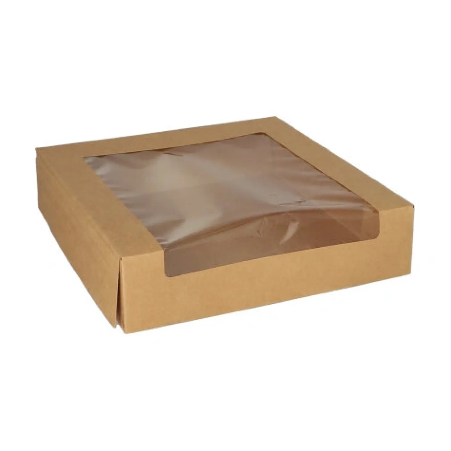 PAPSTAR Tortenkartons mit Deckel eckig 5,5 cm x 23 cm x 23 cm mit Sichtfenster aus PLA