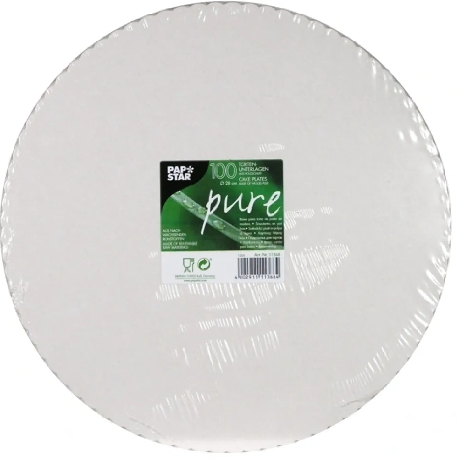 PAPSTAR Tortenunterlagen, Pappe "pure" rund Ø 28 cm weiß mit gezacktem Rand, 5 x 100 Stück