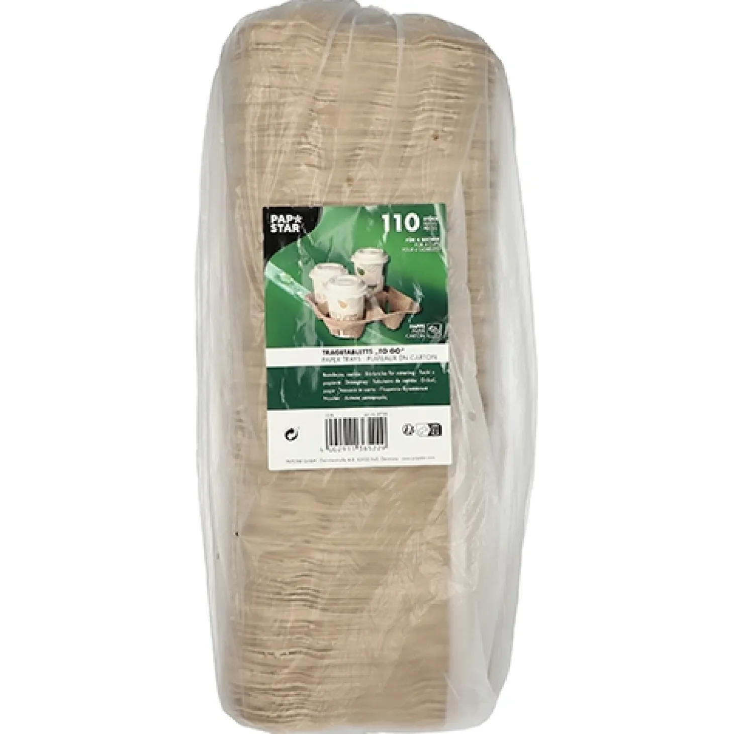 PAPSTAR Tragetabletts, Pappe "To Go" 4,7 cm x 22,4 cm x 22,4 cm natur für 4 Becher