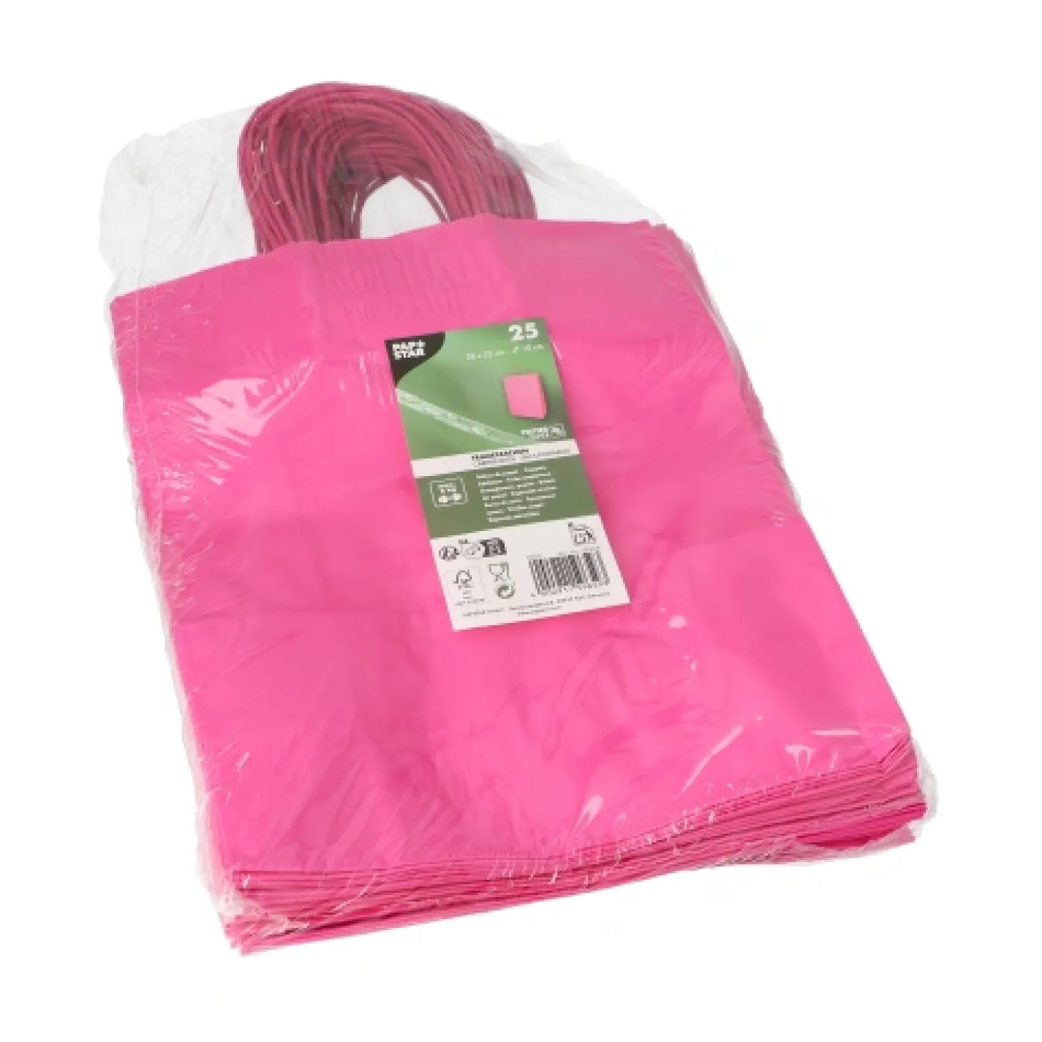 PAPSTAR Tragetaschen, Papier 28 cm x 22 cm x 10 cm pink mit gedrehtem Tragegriff, 10 x 25 Stück