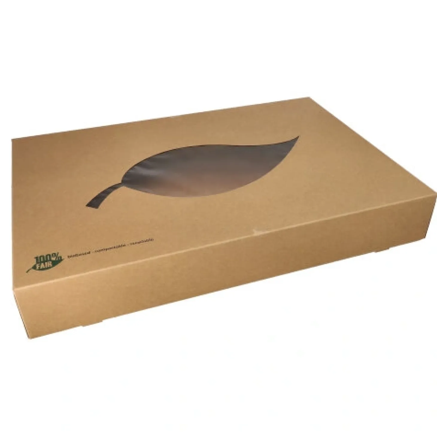 PAPSTAR Transport- und Catering-Kartons, Pappe "pure" 8 cm x 55,7 cm x 37,6 cm braun "100% Fair" mit Sichtfenster aus PLA