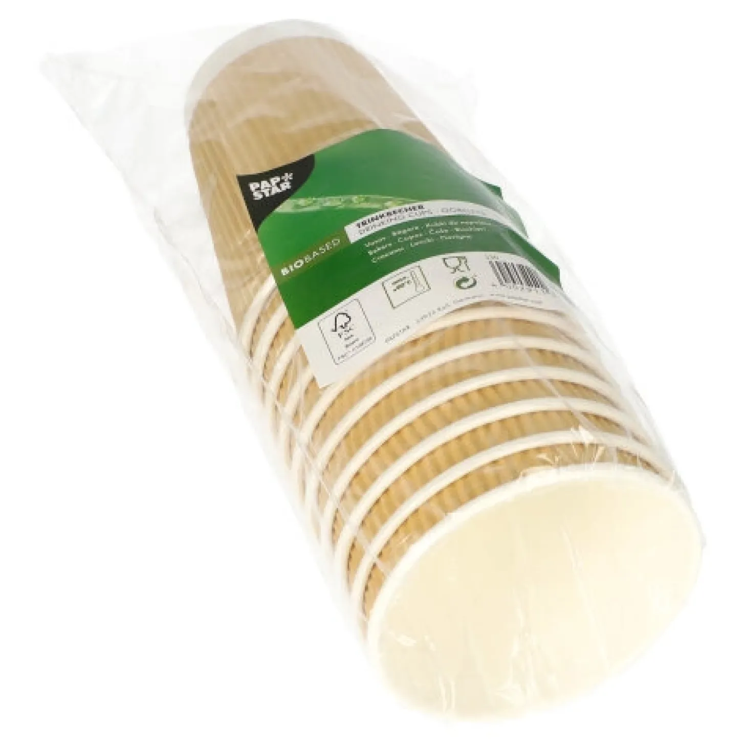 PAPSTAR Trinkbecher, Pappe 0,3 l Ø 9 cm, 11 cm natur Ripple Wall, 20 x 10 Stück