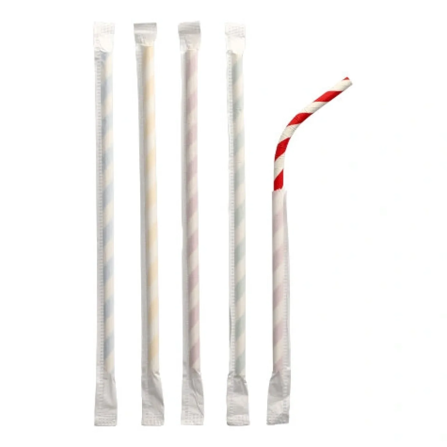 PAPSTAR Trinkhalme, flexibel, Papier Ø 6 mm, 20 cm farbig sortiert "Stripes" einzeln gehüllt