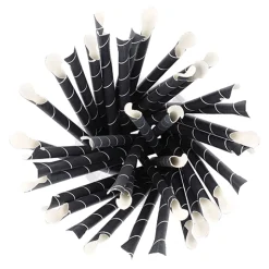 PAPSTAR Trinkhalme mit Löffel, Papier Ø 8 mm, 20 cm schwarz/weiß "Stripes"