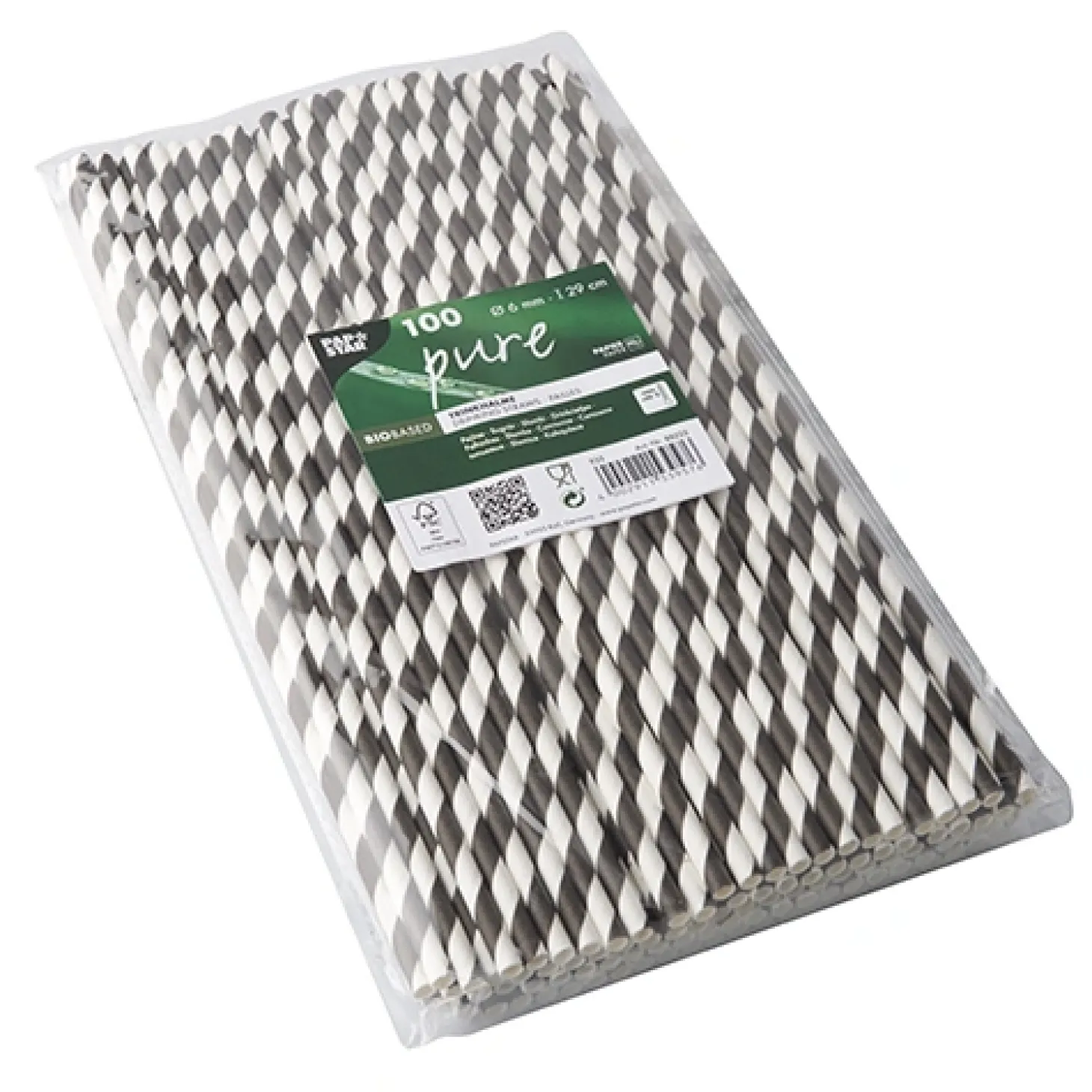 PAPSTAR Trinkhalme, Papier Ø 6 mm, 29 cm schwarz/weiß "Stripes"
