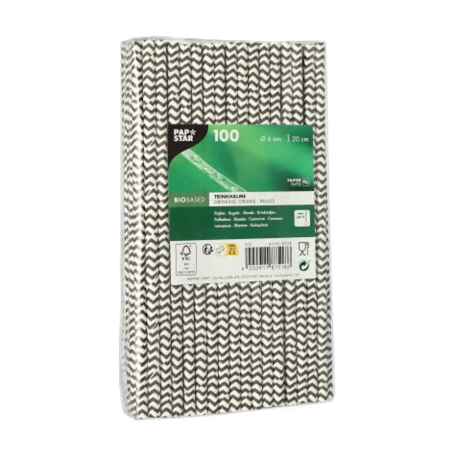 PAPSTAR Trinkhalme, Papier Ø 6 mm, 20 cm schwarz/weiß "Zig-Zag"