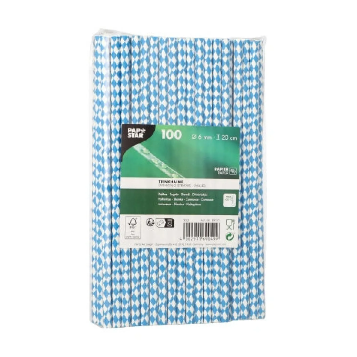 PAPSTAR Trinkhalme, Papier Ø 6 mm, 20 cm "Bayrisch Blau"