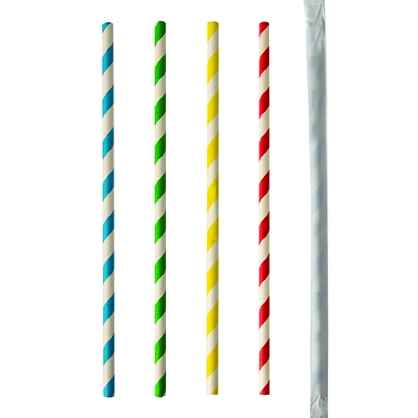 PAPSTAR Trinkhalme, Papier Ø 6 mm, 20 cm farbig sortiert "Stripes" einzeln gehüllt