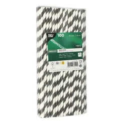 PAPSTAR Trinkhalme, Papier Ø 6 mm, 24 cm schwarz/weiß