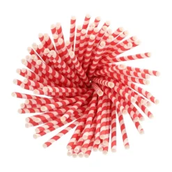 PAPSTAR Trinkhalme Papier Ø 6 mm, 20 cm rot/weiß "Stripes"