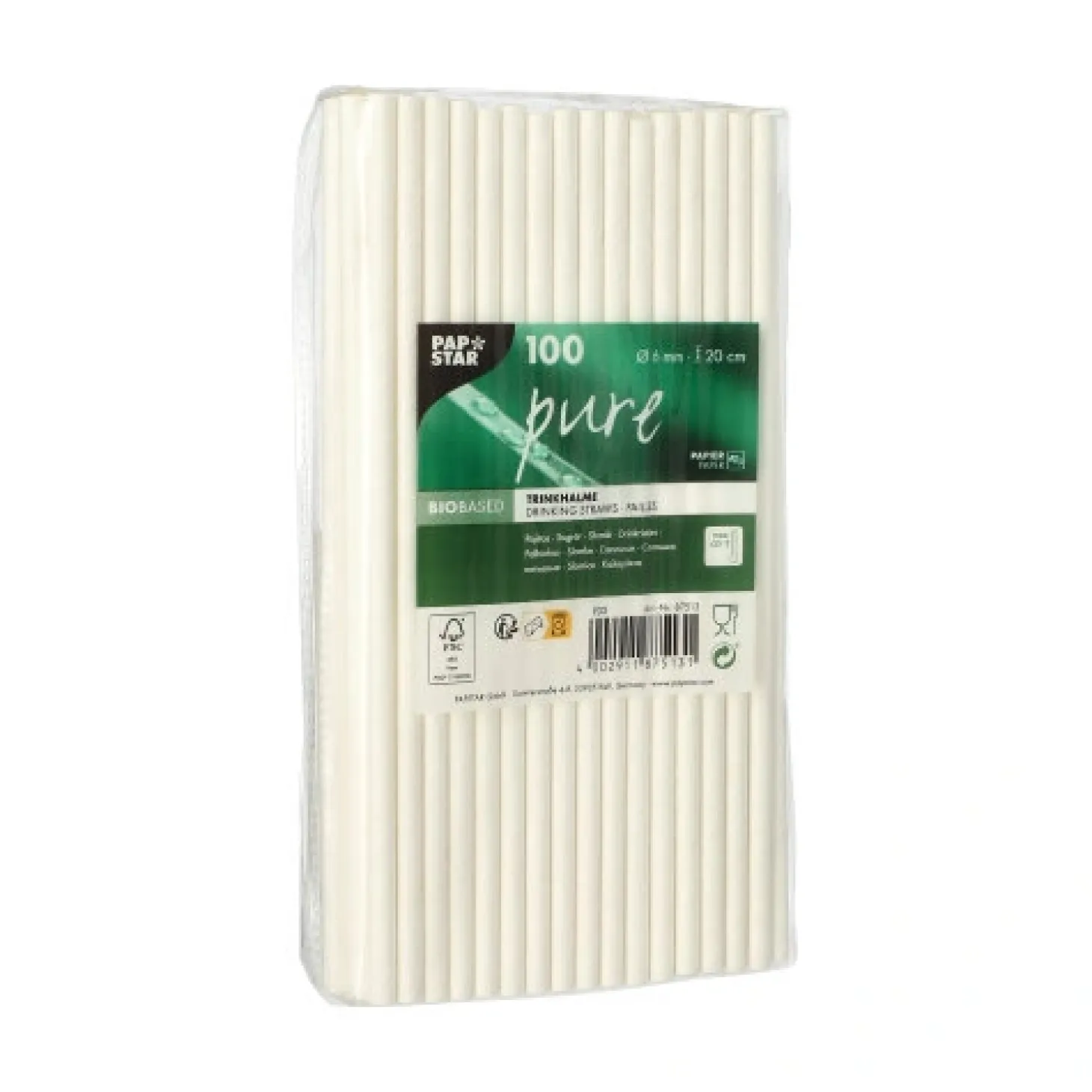 PAPSTAR Trinkhalme, Papier "pure" Ø 6 mm, 20 cm weiß