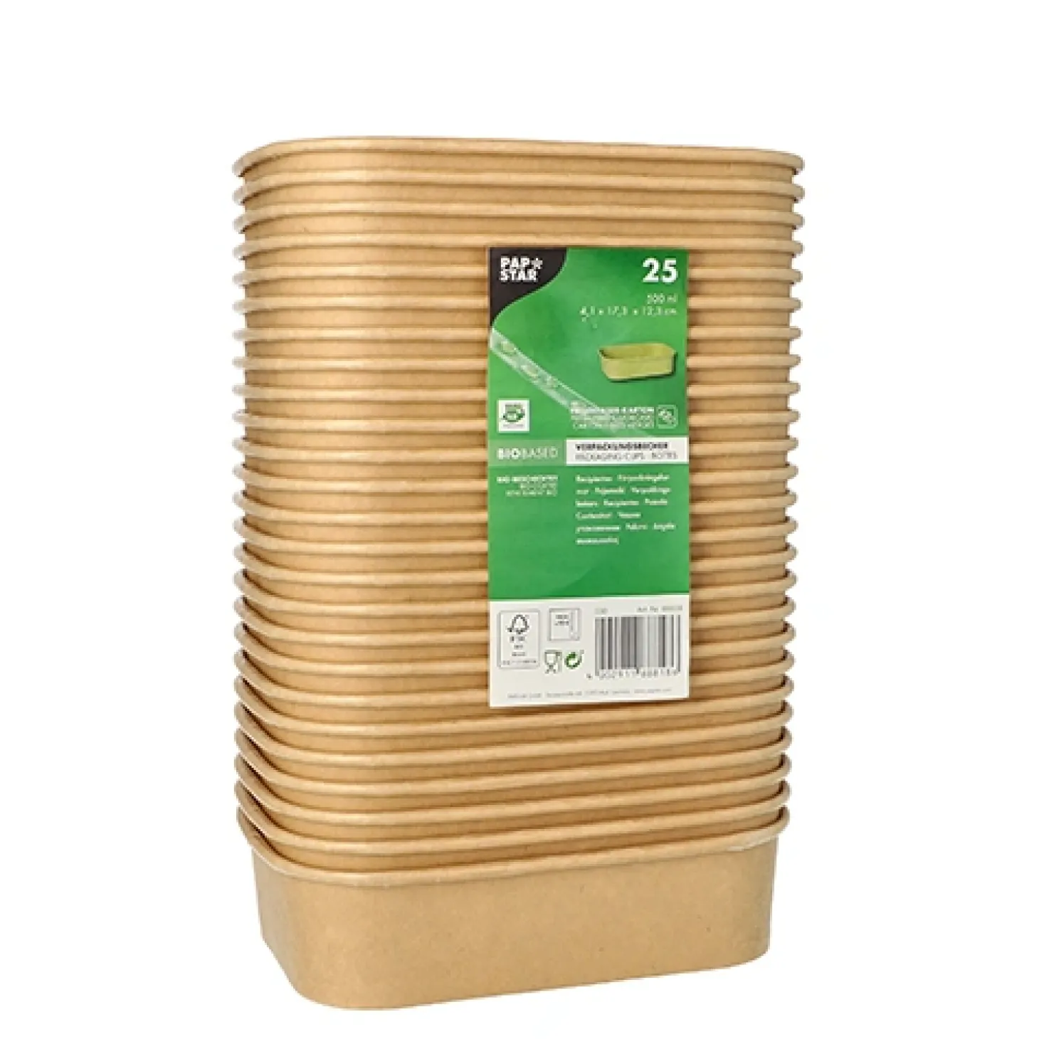 PAPSTAR Verpackungsbecher, Pappe rechteckig 500 ml 4,1 cm x 17,3 cm x 12,3 cm braun