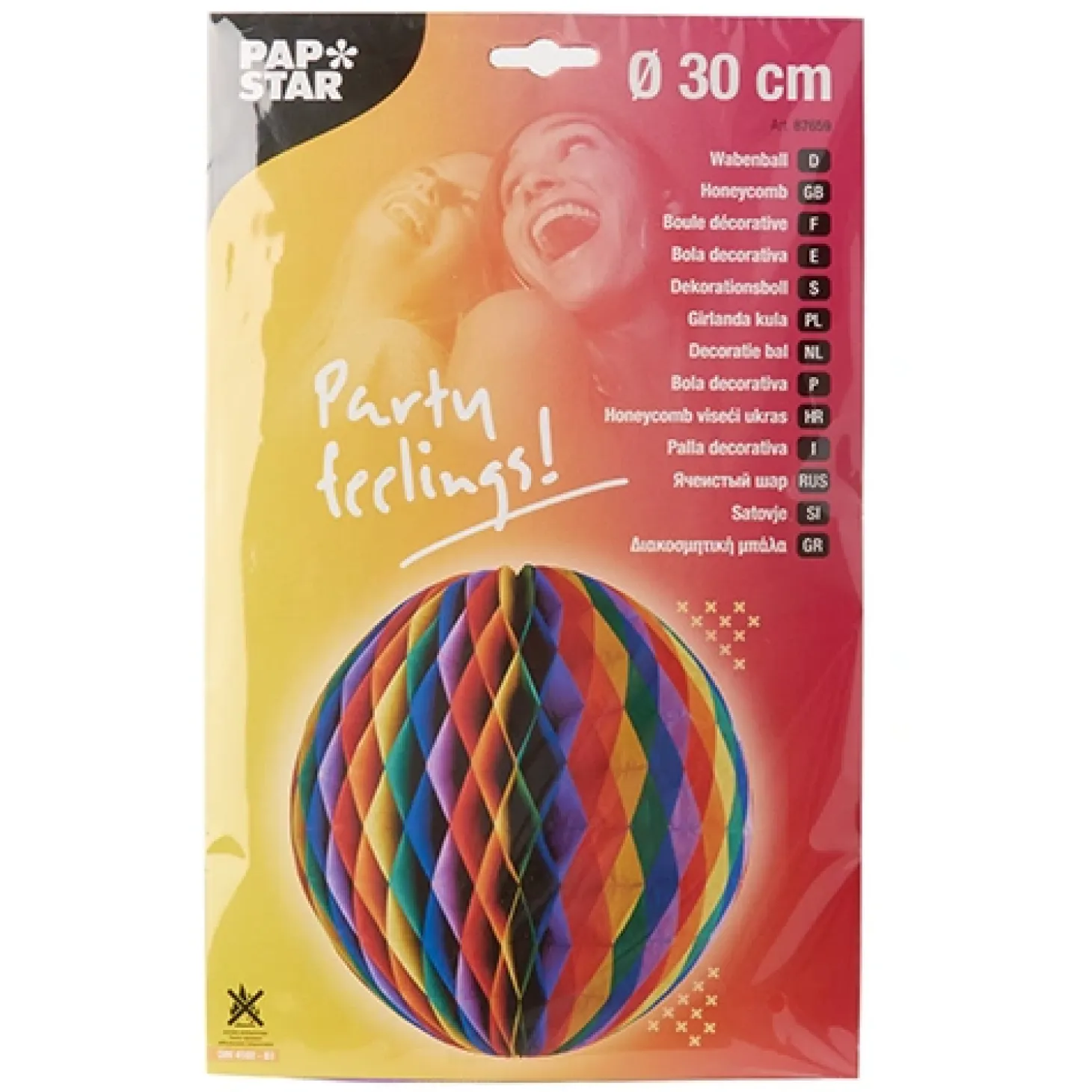 PAPSTAR Wabenball Ø 30 cm "Rainbow" schwer entflammbar