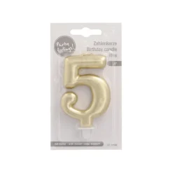 PAPSTAR Zahlenkerze mit Halter 7 cm gold "5"