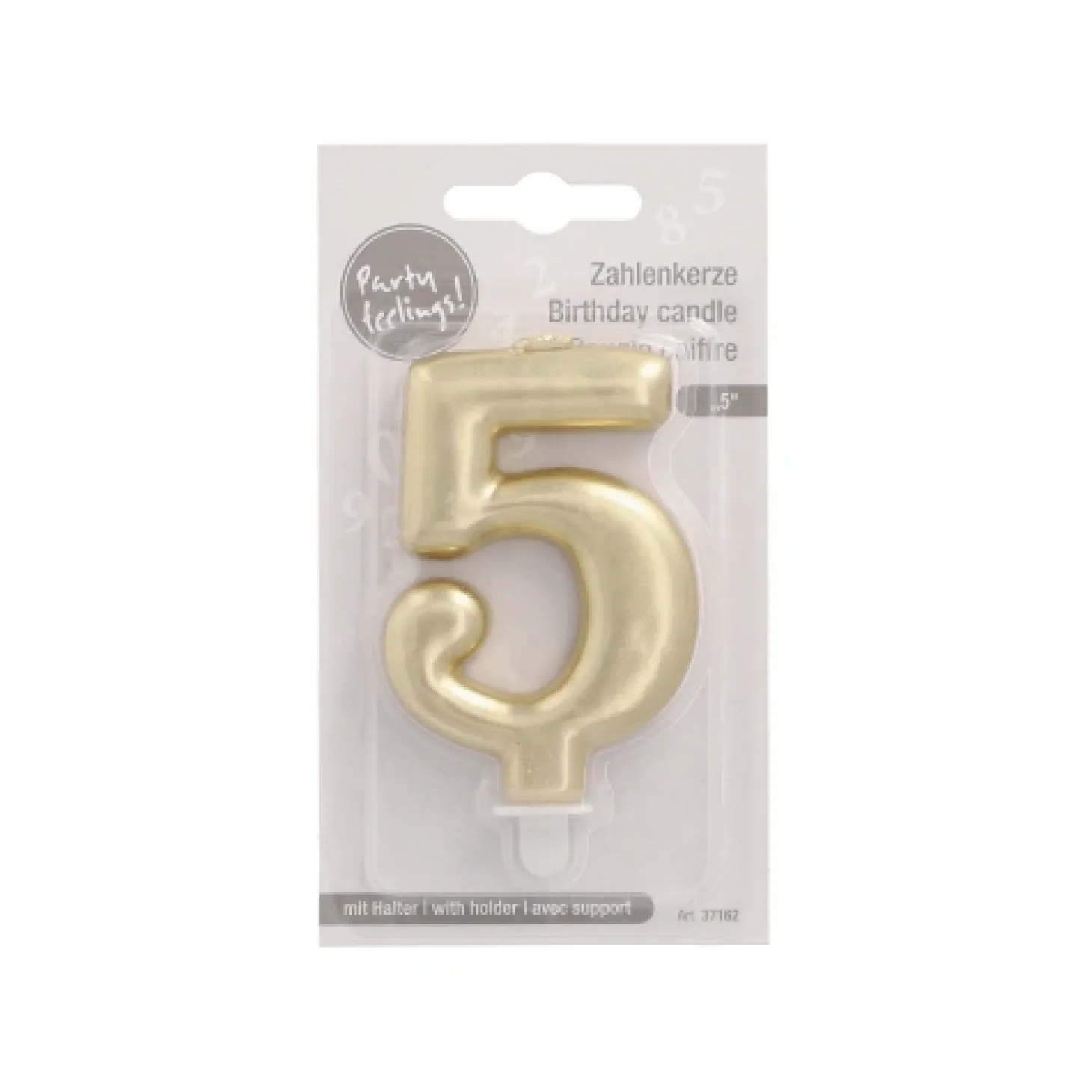 PAPSTAR Zahlenkerze mit Halter 7 cm gold "5"