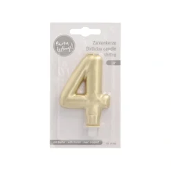 PAPSTAR Zahlenkerze mit Halter 7 cm gold "4"