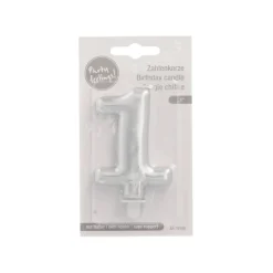 PAPSTAR Zahlenkerze mit Halter 7 cm silber "1"