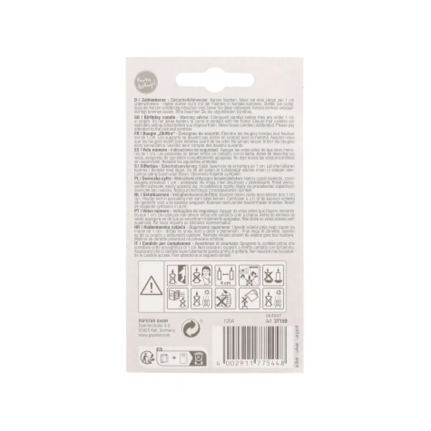 PAPSTAR Zahlenkerze mit Halter 7 cm silber "3"