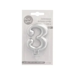 PAPSTAR Zahlenkerze mit Halter 7 cm silber "3"