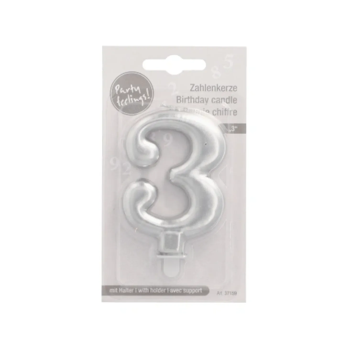 PAPSTAR Zahlenkerze mit Halter 7 cm silber "3"