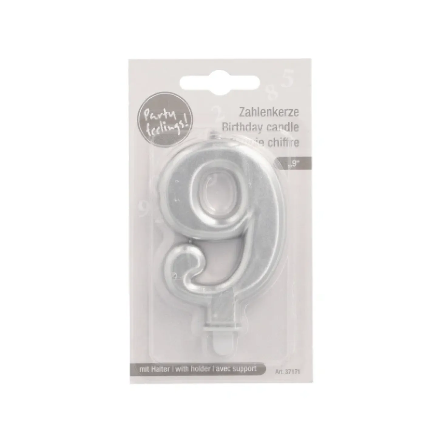 PAPSTAR Zahlenkerze mit Halter 7 cm silber "9"